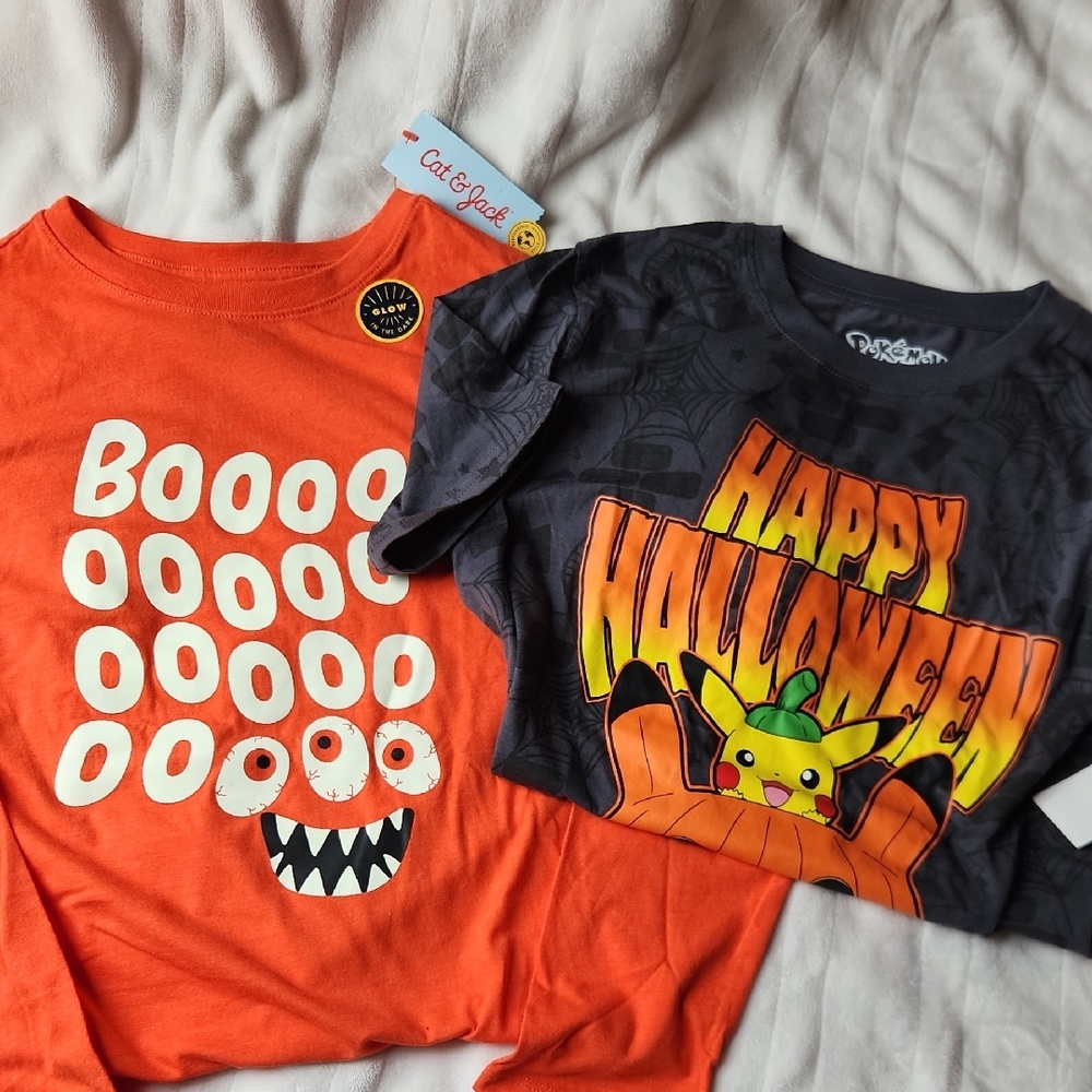 Youth Boys Halloween - Monster Glow In The Dark Shirt and Gray Pokemon Shirt
